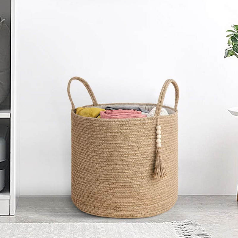 黄麻麻绳收纳框编织带里布收纳筐