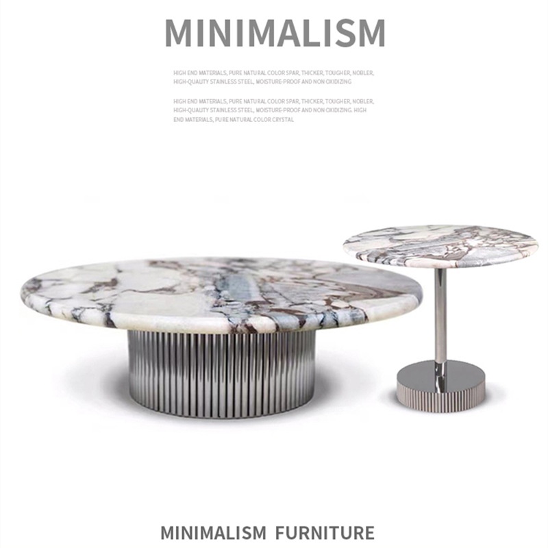 奢石大象白圆形茶几客厅家用天然大理石轻奢设计师CC捷克茶几组合