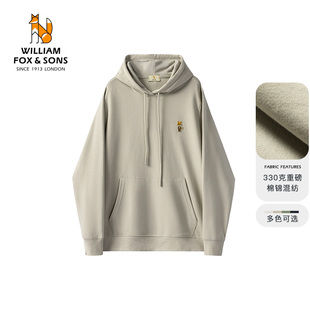 英国小狐狸320g混纺棉质卡通刺绣灰色连帽卫衣男 专区3件75折