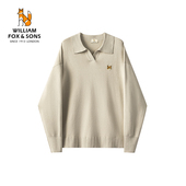 限时清仓 秋季 新款 轻柔纱线浪漫法式 V领刺绣狐狸头翻领针织衫