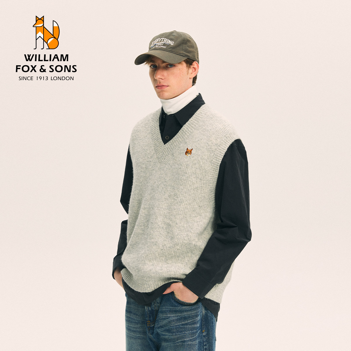 威廉福克斯秋季羊毛混纺粗针学院风V领通勤休闲复古针织背心马甲,男装,常规马甲,淘宝优惠券,粉丝福利购,淘宝优惠卷