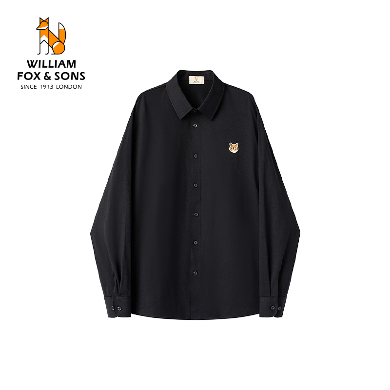 英国小狐狸2025秋季经典高弹针织纯色简约通勤宽松休闲长袖衬衫男