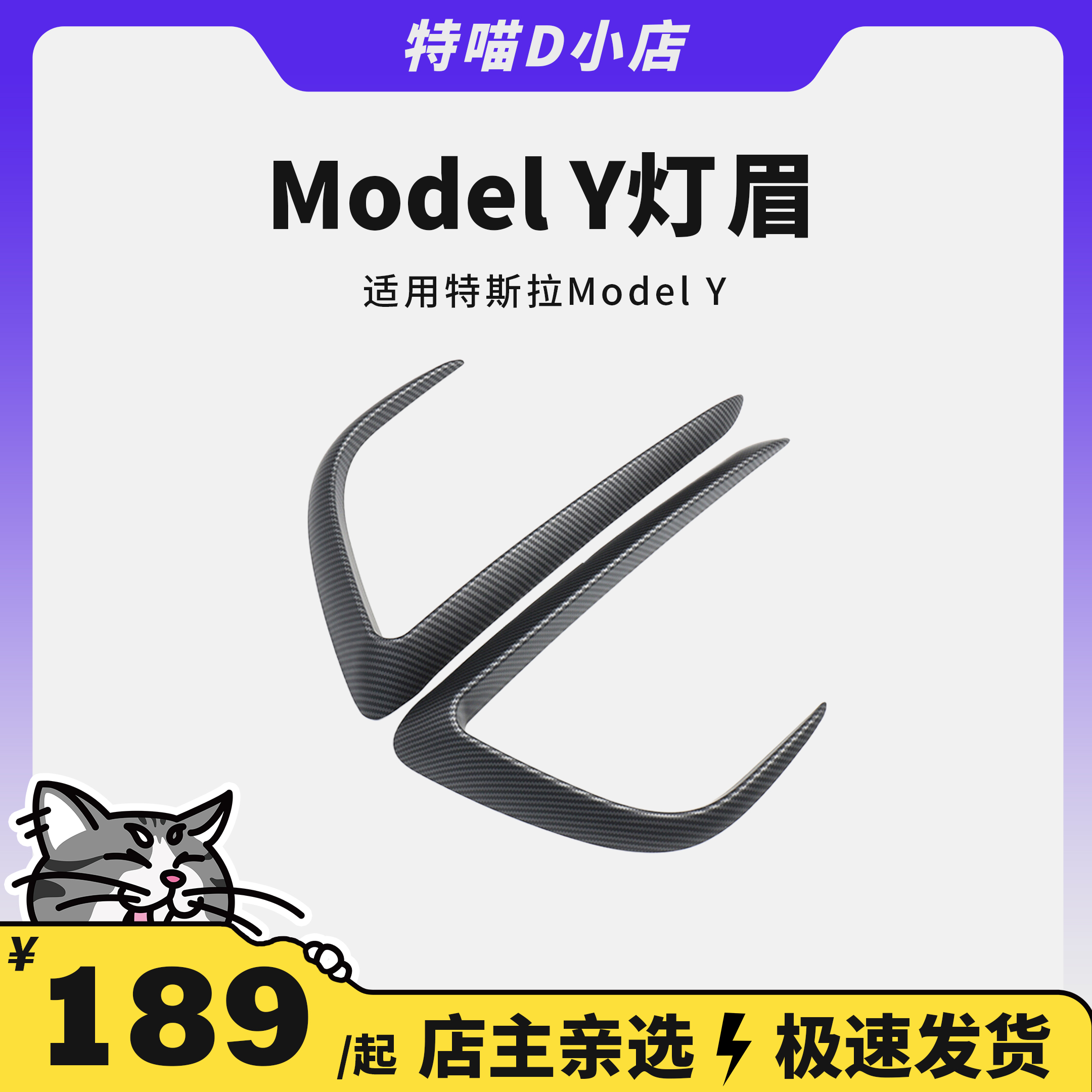 特斯拉ModelY灯眉碳纤纹改装件