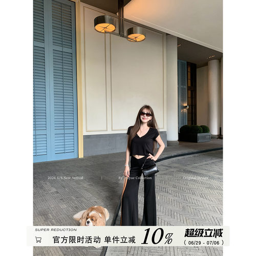 V领正肩短款T恤女夏季