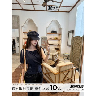 Yuyueer 温柔风修身收腰短袖开叉T恤女夏季韩版设计感休闲上衣