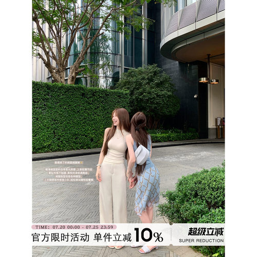 香槟色垂感直筒阔腿裤女夏季