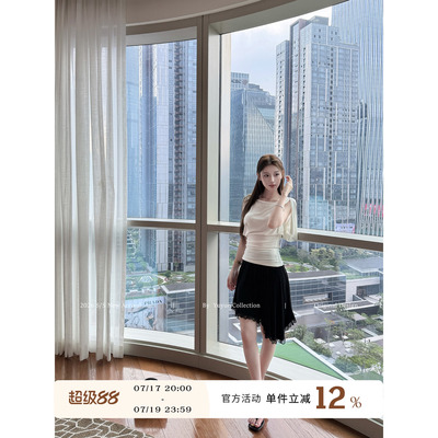 蕾丝边气质显瘦高腰半身裙女