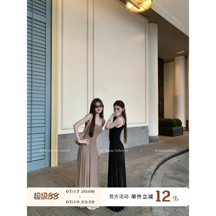 Yuyueer U领吊带大摆裙连衣裙女夏季韩版气质修身显瘦网纱长裙