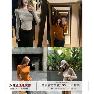 Yuyueer愉悦喻悦 圆领波点正肩长袖T恤女秋季韩系修身显瘦打底衫