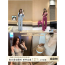 Yuyueer 100%天丝挂脖吊带开衫套装女春季日常休闲针织背心三件套