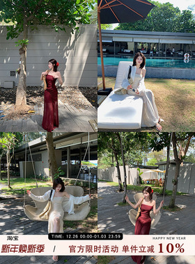 愉悦愉悦 抹胸无袖吊带拼接连衣裙女夏季气质修身显瘦高级感长裙