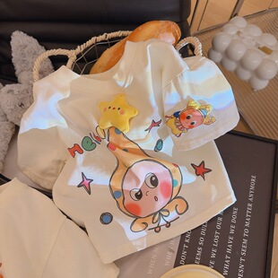 T恤休闲宽松女孩打底上衣 男童夏季 儿童立体韩版 卡通印花玩偶短袖