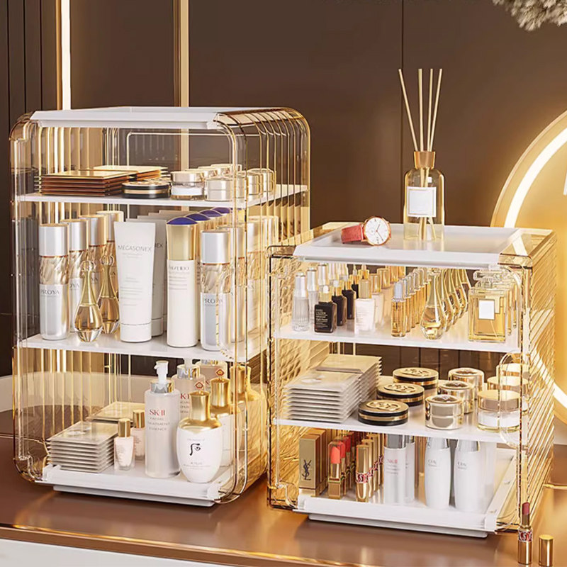 化妆品收纳盒桌面防尘梳妆台护肤品口红置物架透明亚克力整理箱柜