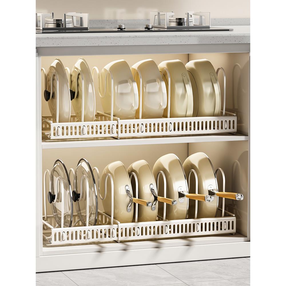 锅具收纳架橱柜内多功能厨房置物架台面碗碟架锅盖架