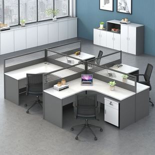 职员桌办公桌椅组合四 现代简约屏风办公桌板式 六人位卡座工作位