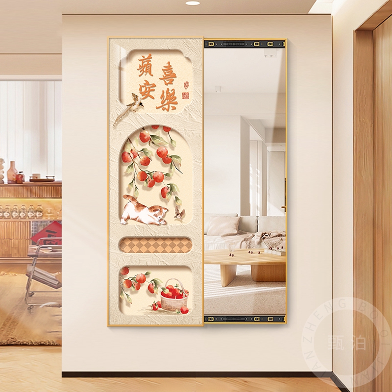 奶油风小猫隐藏式全身镜可翻开推拉玄关门后镜子画家用穿衣试衣镜