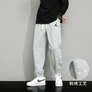 KXEK灰色运动裤男秋冬ins潮流棉质束脚卫裤青少年宽松休闲长裤
