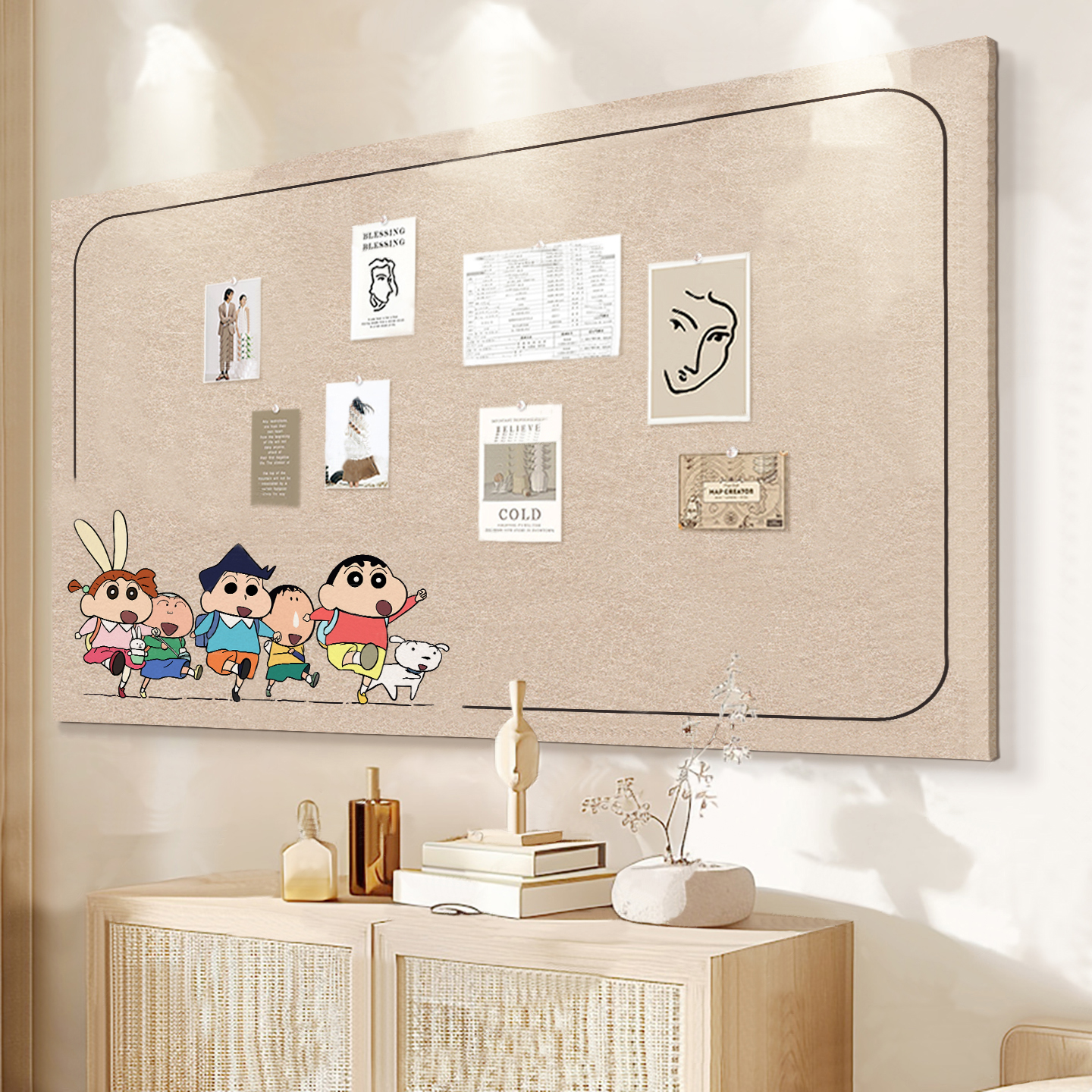 毛毡板毛毡墙贴照片墙拍立得照片展示板蜡笔小新软木板留言板客厅书桌装饰背景板魔术贴创意墙面DIY装饰定制