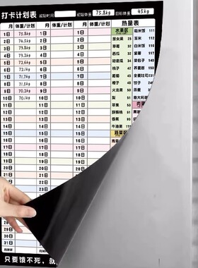 减肥打卡记录表体重打卡记录表磁吸减肥计划表墙贴健身冰箱贴60天励志墙贴纸运动打卡减肥自律神器100天日历