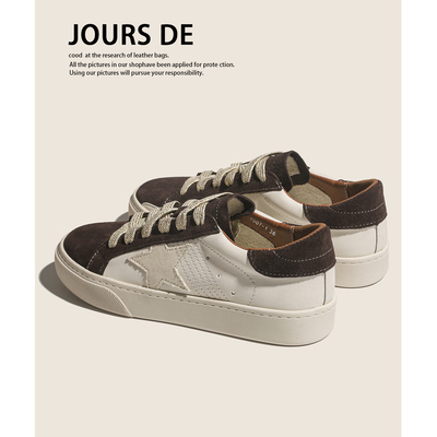 真皮复古拼色韩版学生德训鞋女秋冬厚底做旧休闲百搭运动阿甘板鞋