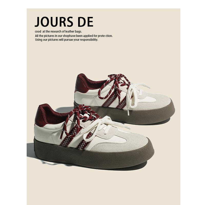 牛皮~拼色厚底松糕内增德训鞋女