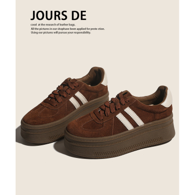 真皮~厚底增高松糕德训鞋女2025秋冬新款拼色复古休闲运动板鞋子