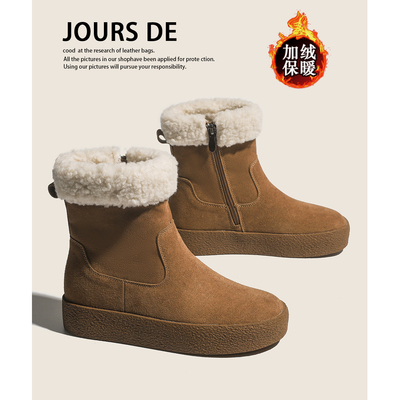 牛皮羊羔毛雪地靴女冬季新款真皮复古加绒保暖加厚短靴勃肯棉鞋