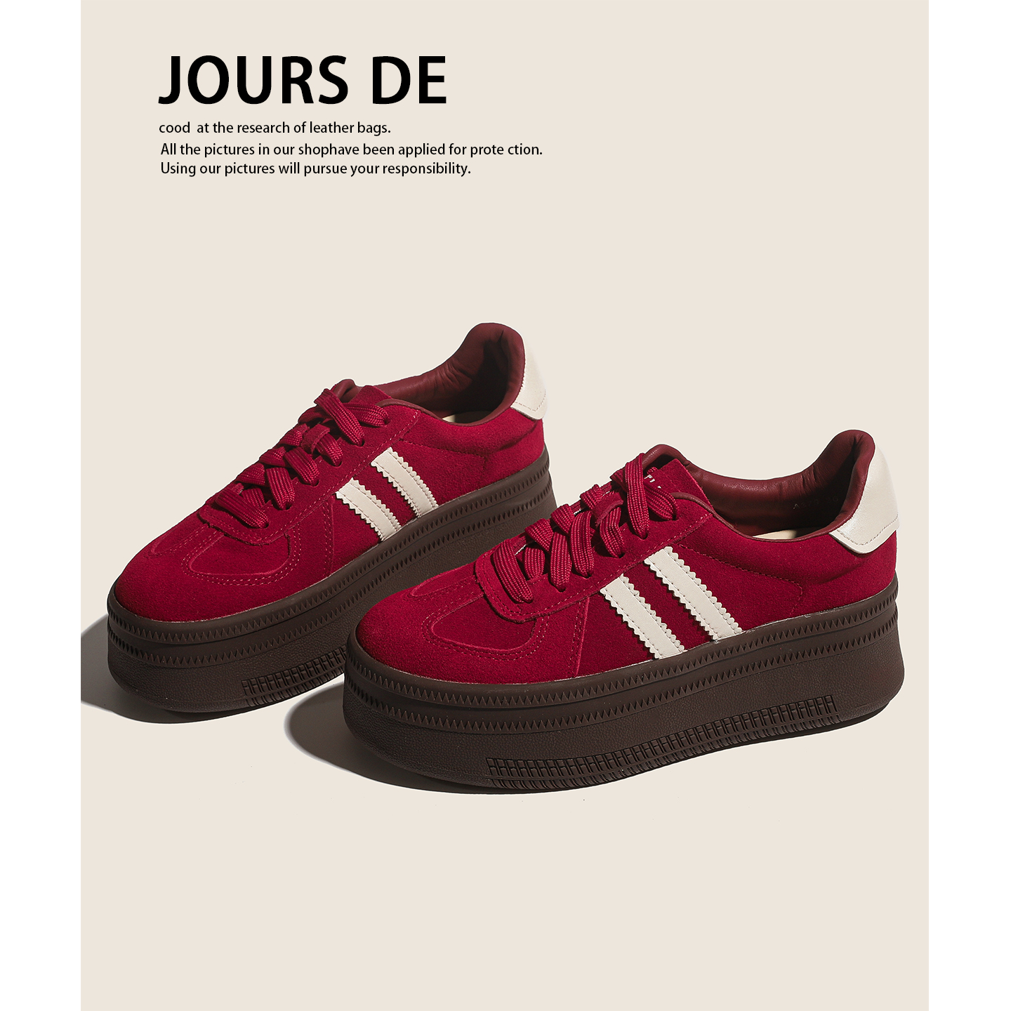 牛皮~安哥拉红厚底德训鞋女增高