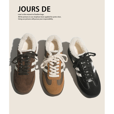 真皮加绒保暖德训鞋女冬季增高经典羊羔毛阿甘休闲运动雪地棉鞋子