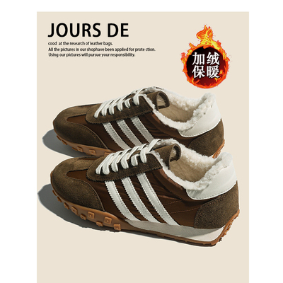 牛皮~复古加绒德训鞋女冬季新款加棉保暖阿甘内增高运动休闲板鞋