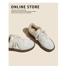 牛皮复古羊毛保暖加绒运动休闲德训鞋女2025秋冬新款真皮阿甘板鞋