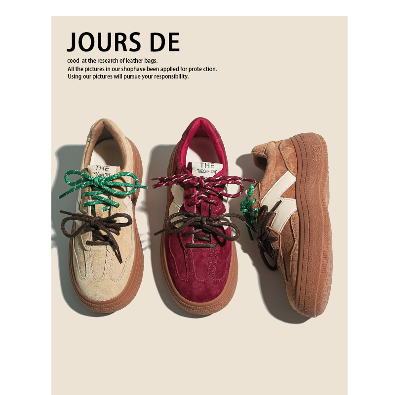 牛皮版~复古增高德训鞋女2025新款真皮休闲运动板鞋厚底阿甘鞋子