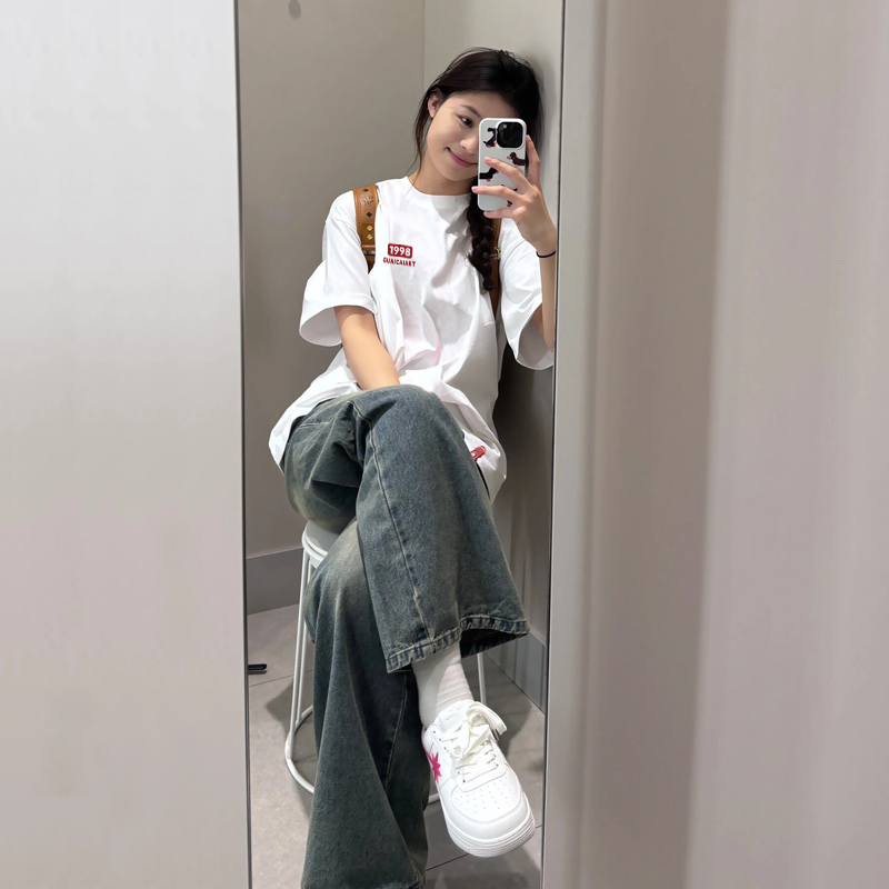 美式重磅白色短袖t恤女2025新款设计感宽松纯棉打底半袖正肩上衣t