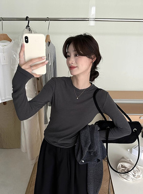 软糯灰色正肩t恤女长袖春2026新款高级感修身内搭打底衫上0206zd