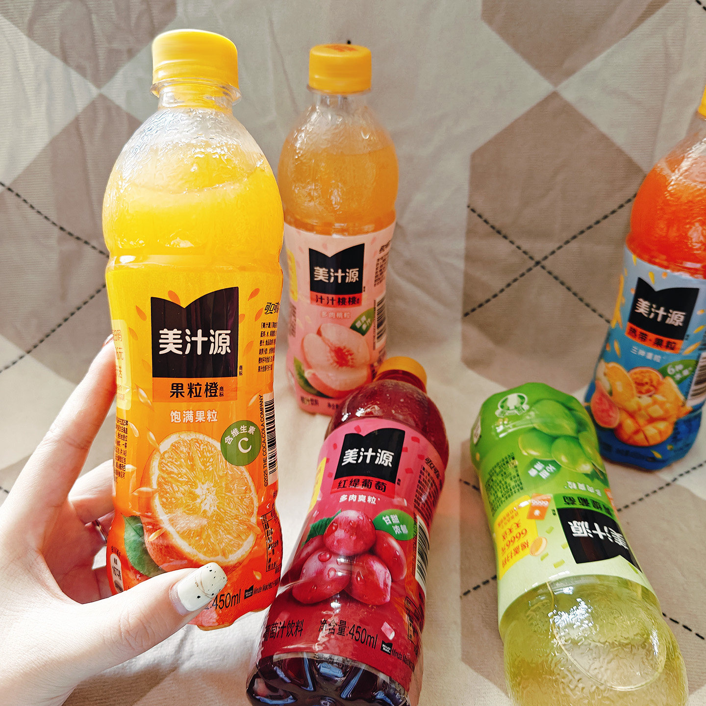 美汁源果粒橙果汁饮料热带汁汁桃桃红缇葡萄青缇葡萄混合口味饮料