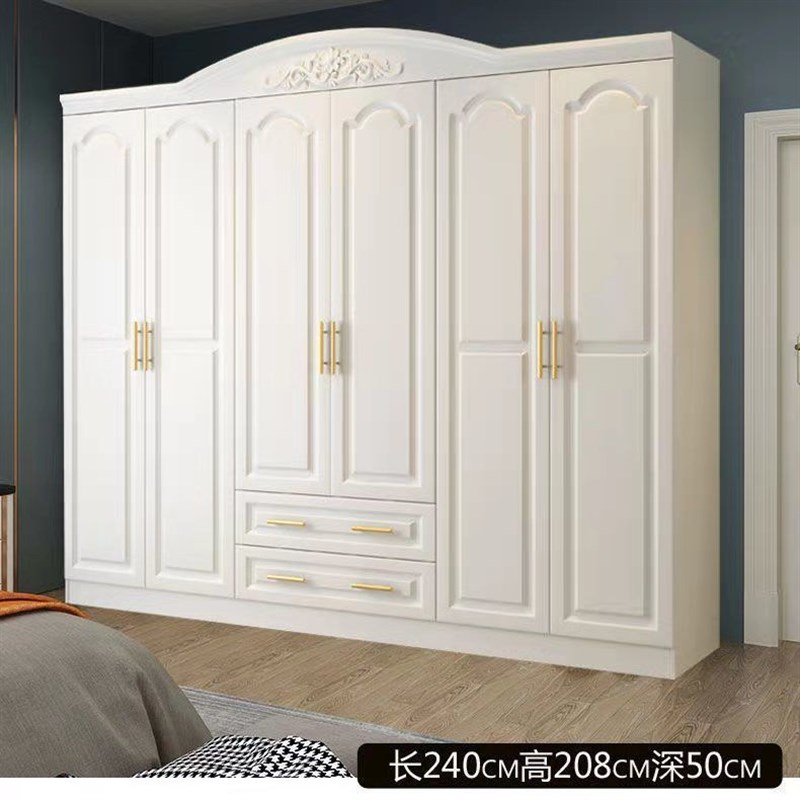 欧式衣柜木质四门简约现代卧室五门小户型板式组装六门白色大衣柜