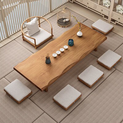 办公室仿古接待茶桌椅组合茶室休闲泡茶桌日式餐厅实木榻榻米矮桌