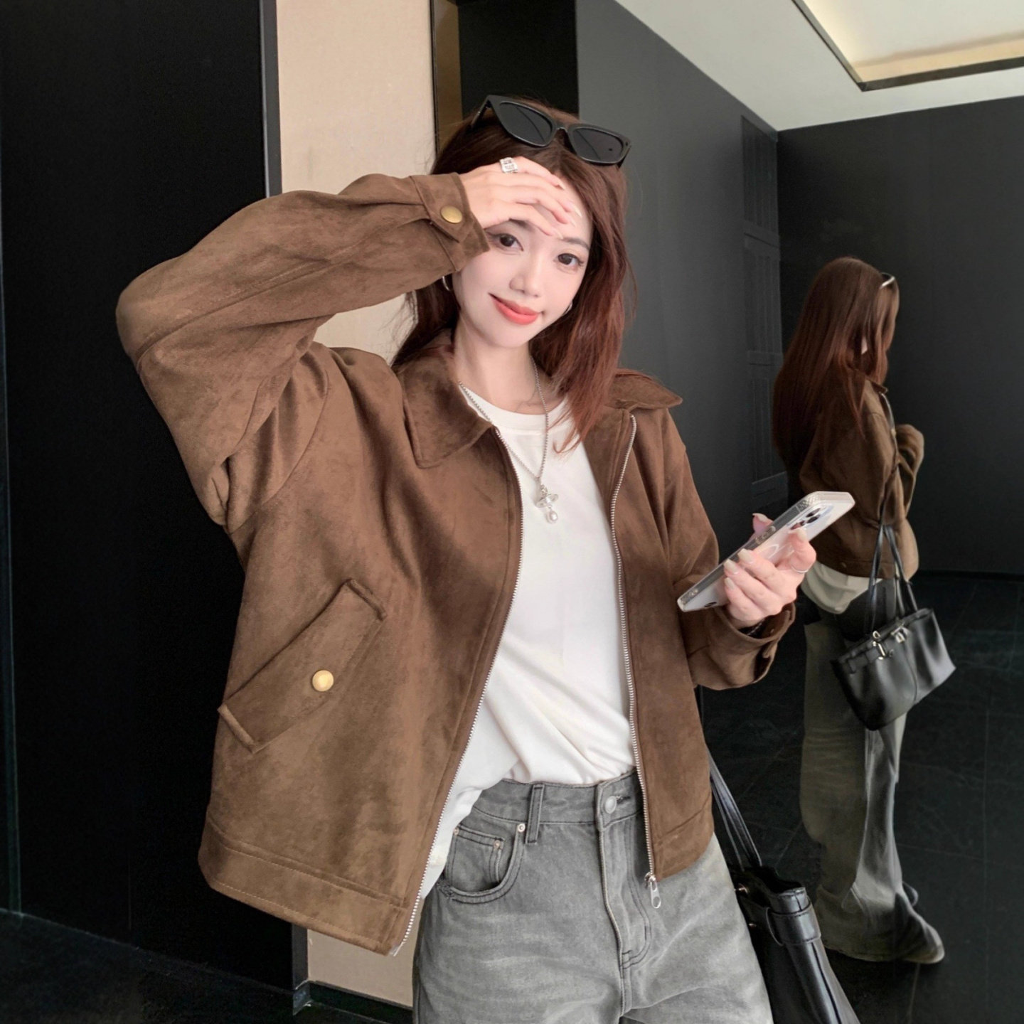 美拉德麂皮绒短外套11