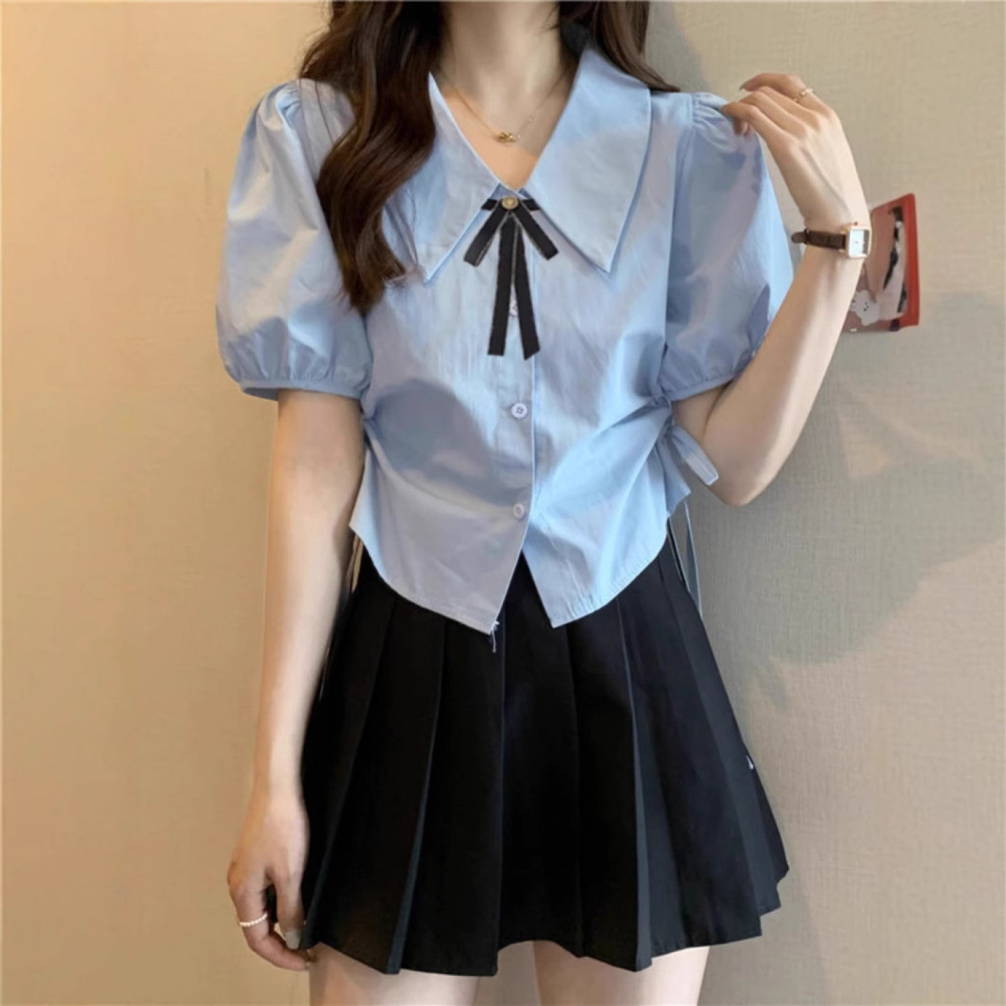 泡泡袖白衬衫女夏季短款