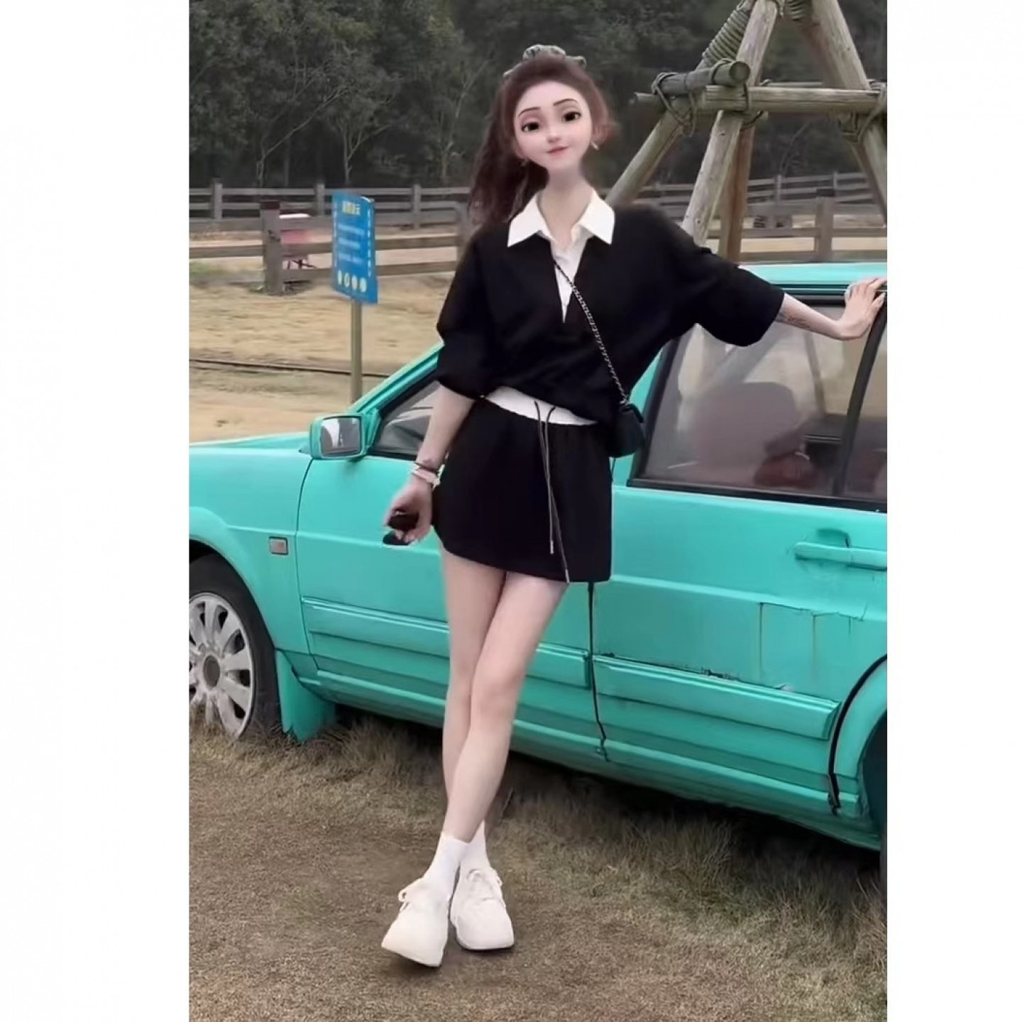 设计感假两件卫衣裙两件套