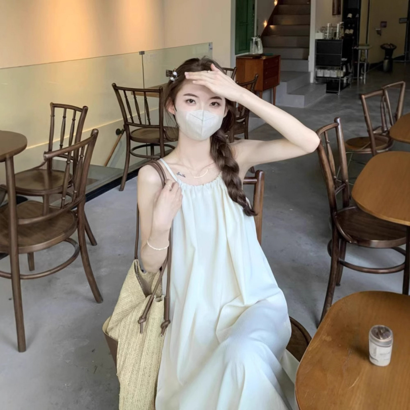 法式杏色吊带连衣裙11