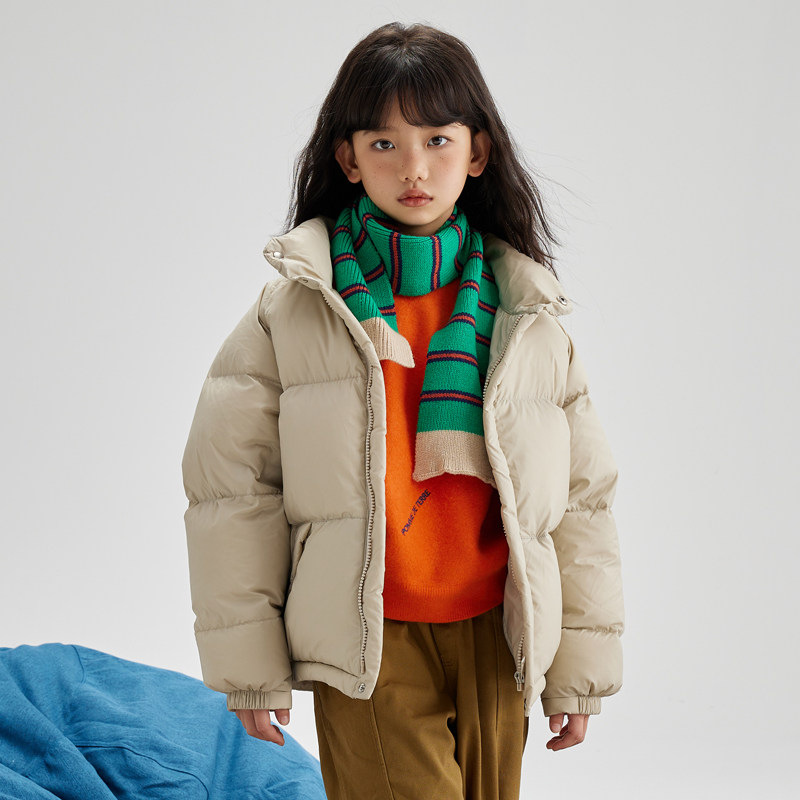 鹅小宝 简约加厚白鹅绒儿童羽绒服短款女孩2023新款洋气男款面包