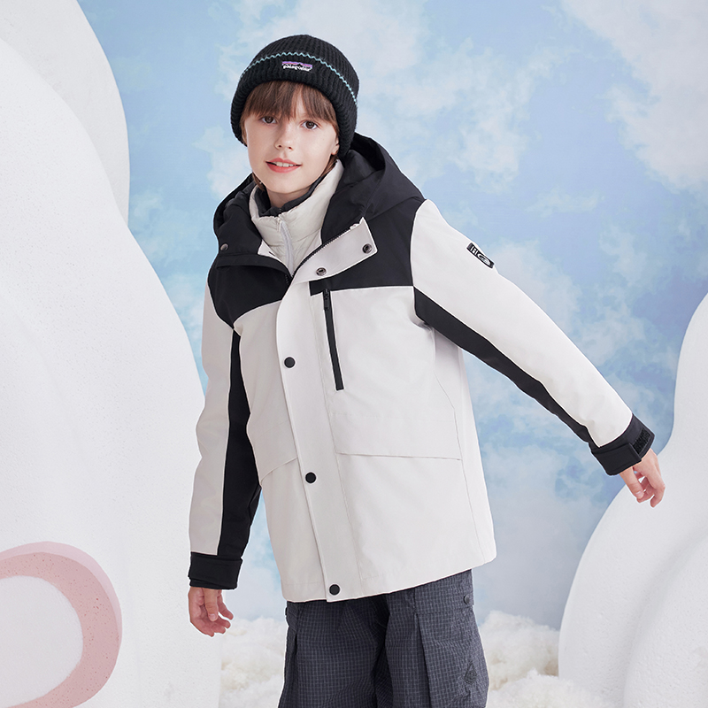 鹅小宝2024儿童羽绒服冬季新款白鹅绒两穿中大童短款可拆卸派克服