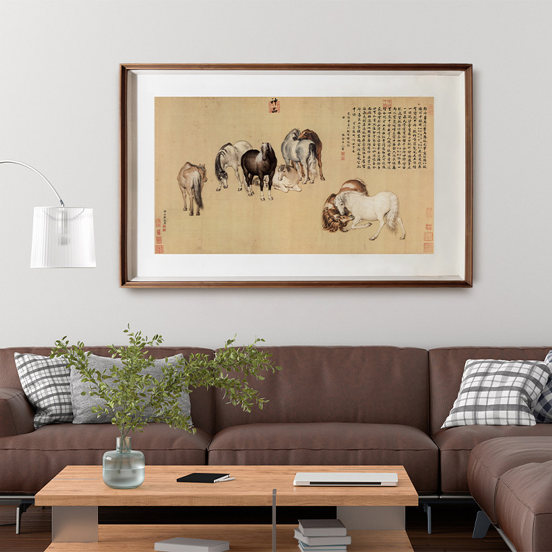 客厅装饰画沙发背景墙横幅八骏图国画定制中式办公室字画挂画壁画