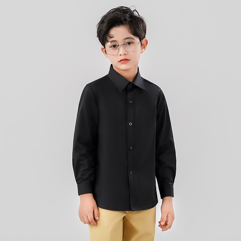 男童衬衫长袖黑色男女生西装纯棉白色衬衣春秋款中小学生表演出服