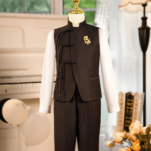 男童西装中式儿童马甲套装中国风礼服夏季英伦风主持人晚会演出服