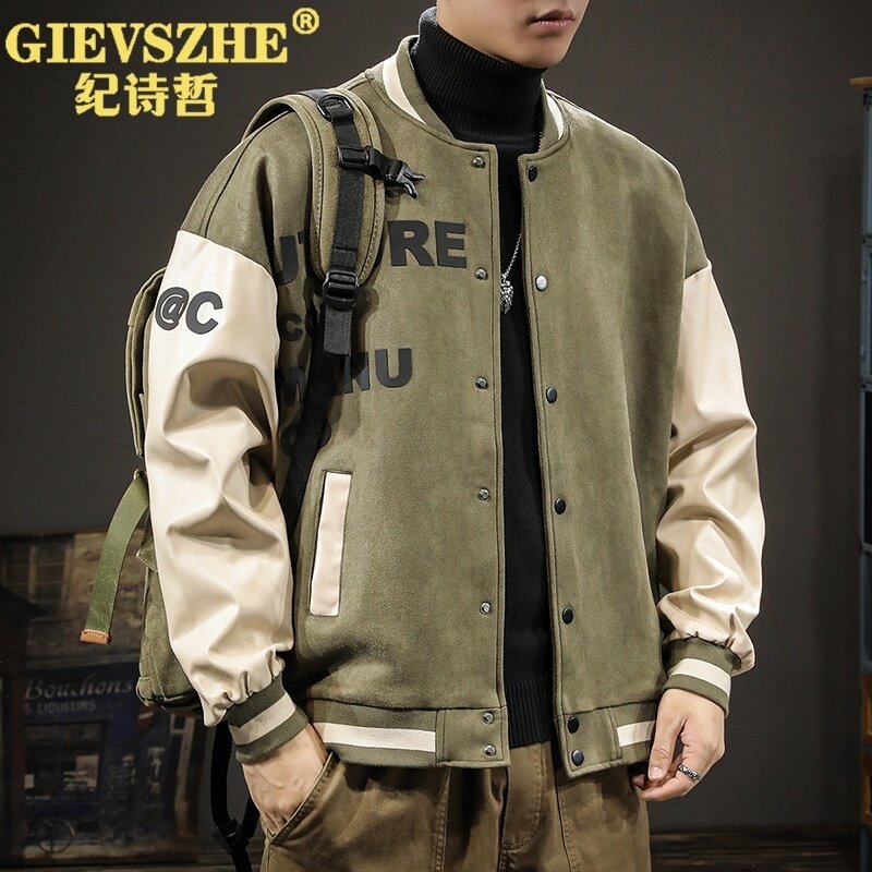 纪诗哲麂皮绒棒球服夹克休闲外套