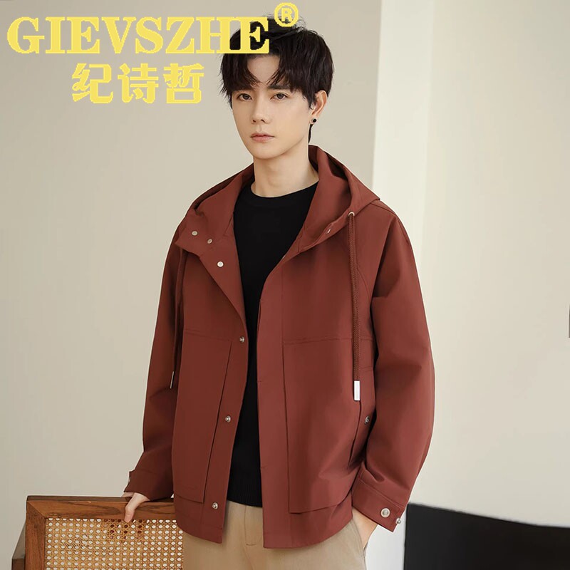 纪诗哲2026新款春秋季连帽冲锋夹克男士户外痞帅外套休闲工装服