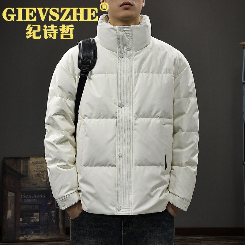 纪诗哲冬季新款蓬松鸭绒羽绒服男加厚保暖面包服休闲无帽立领外套