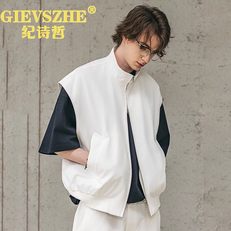 纪诗哲纯棉无袖坎肩马甲外套男士2026春秋季新款极简都市风夹克男